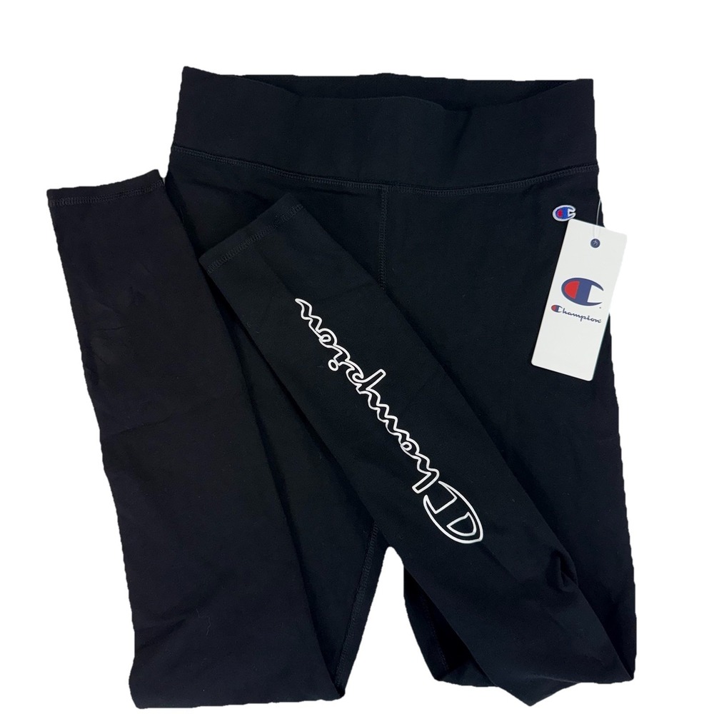Champion Womens Black Authentic Leggings Script Logo Size S NWT Full Length
